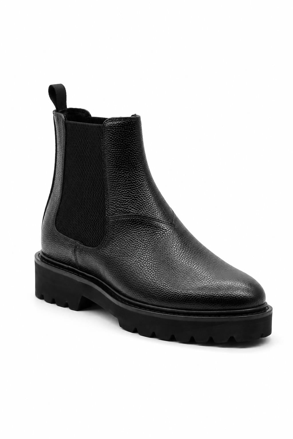 Men’s Black Grain Leather Chelsea Boots Lightweight Chunky Sole