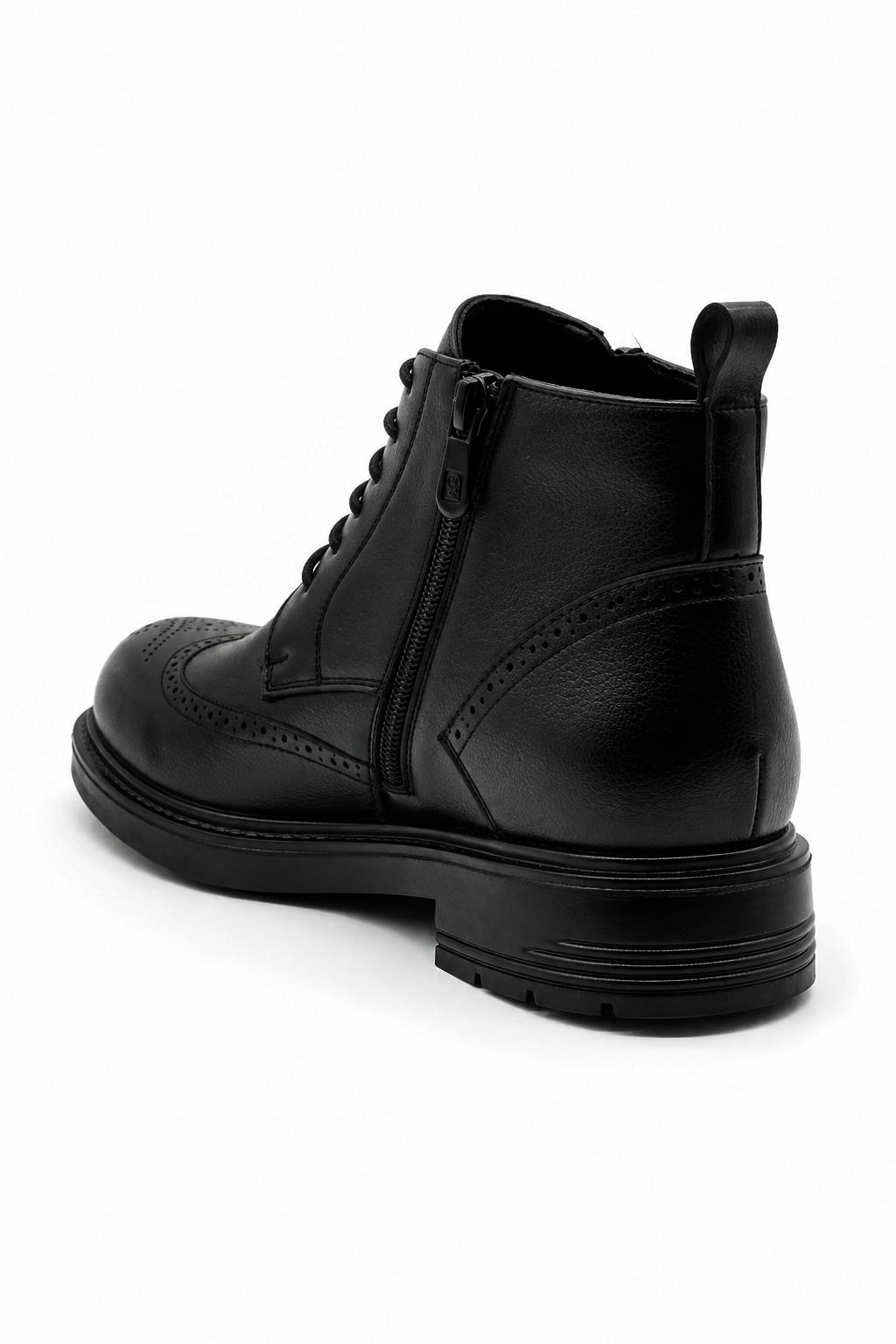 Men's Black Faux Leather Wingtip Brogue Boots