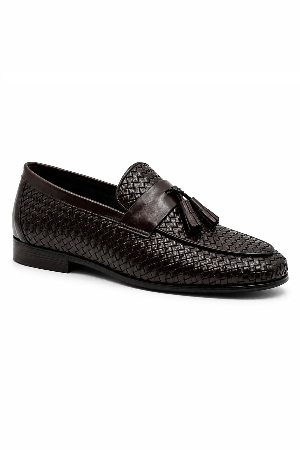DIVO Men’s Brown Handmade Woven Leather Tassel Loafers