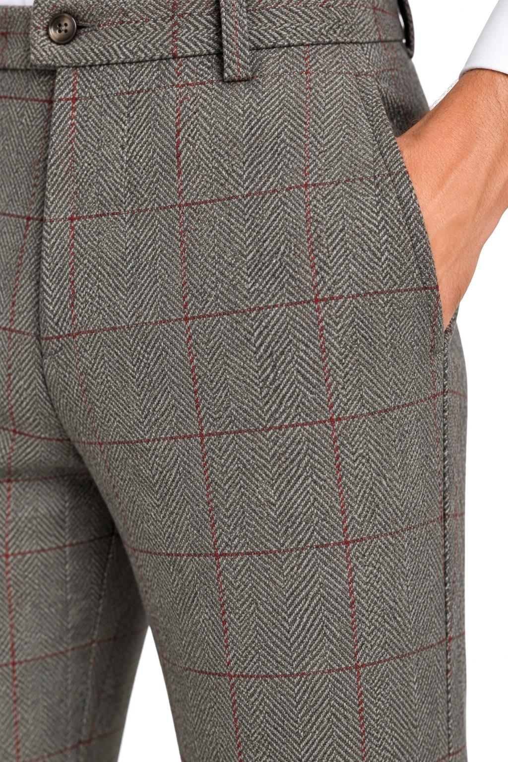 Kano - Mens Grey Double Breasted Tweed Herringbone Trousers