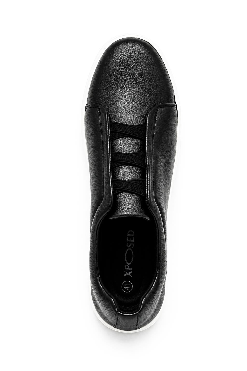 Men’s Black Faux Leather Slip-On Trainers