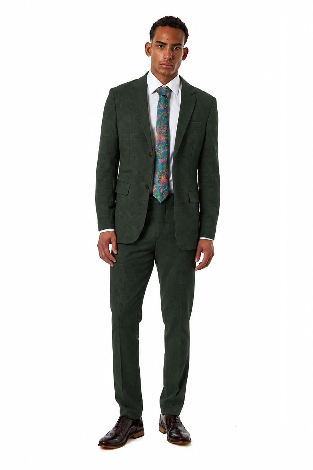 Finley - Men's Olive Green Prince of Wales Check Tailored Suit Jacket