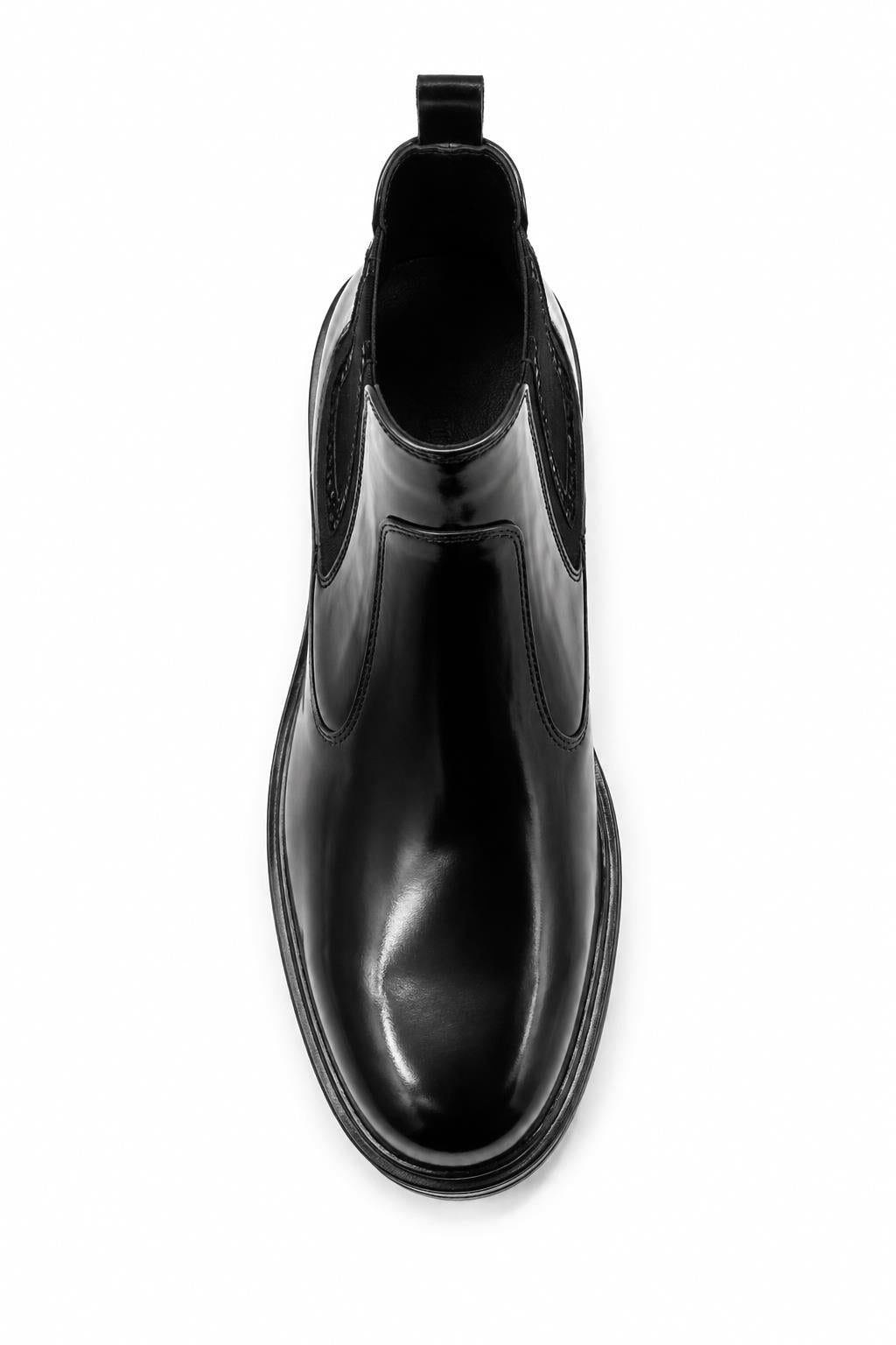Men's Black Patent Faux Leather Retro Chelsea Boots Lug Sole
