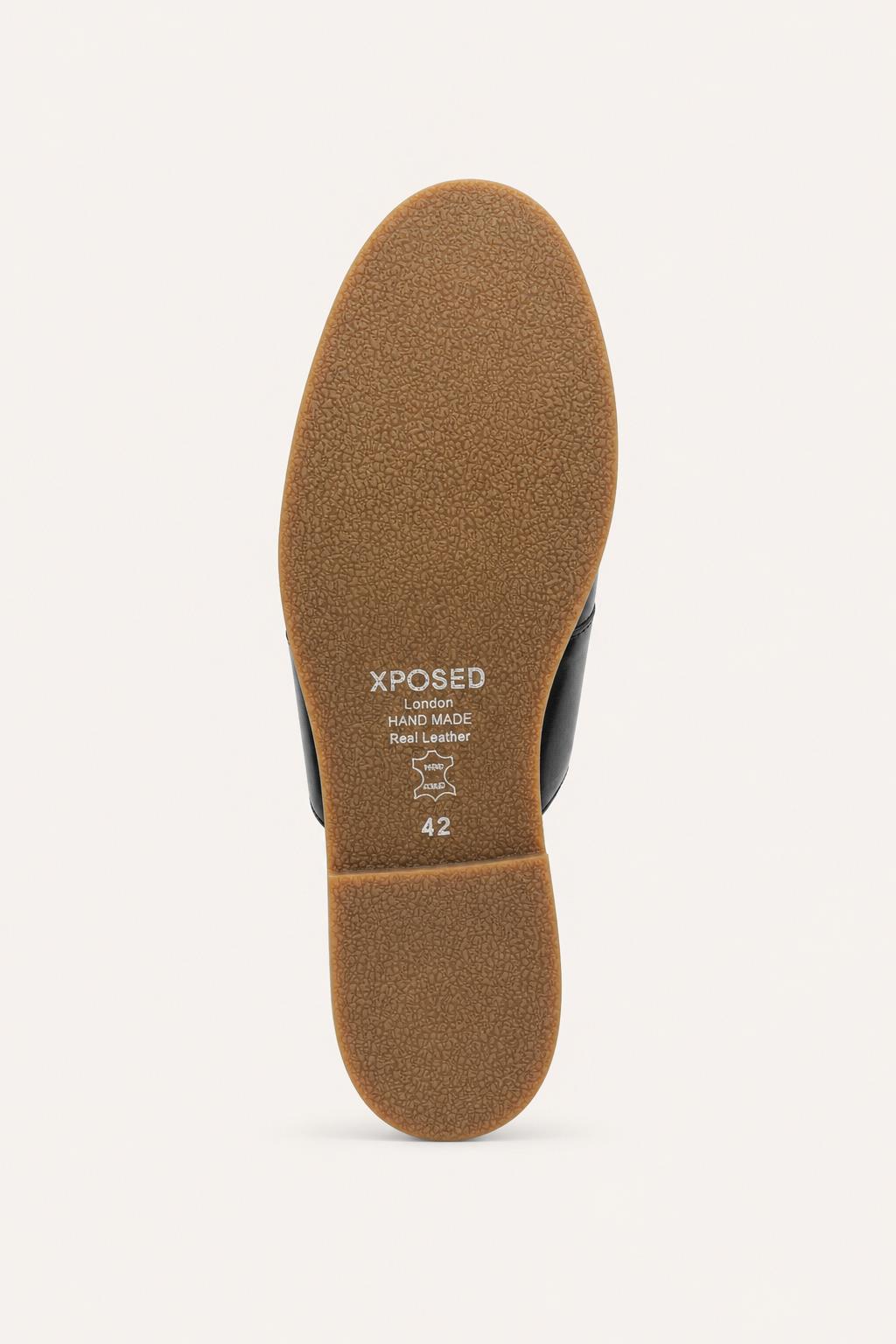 FINO Men’s Black Woven Leather Mule Slippers