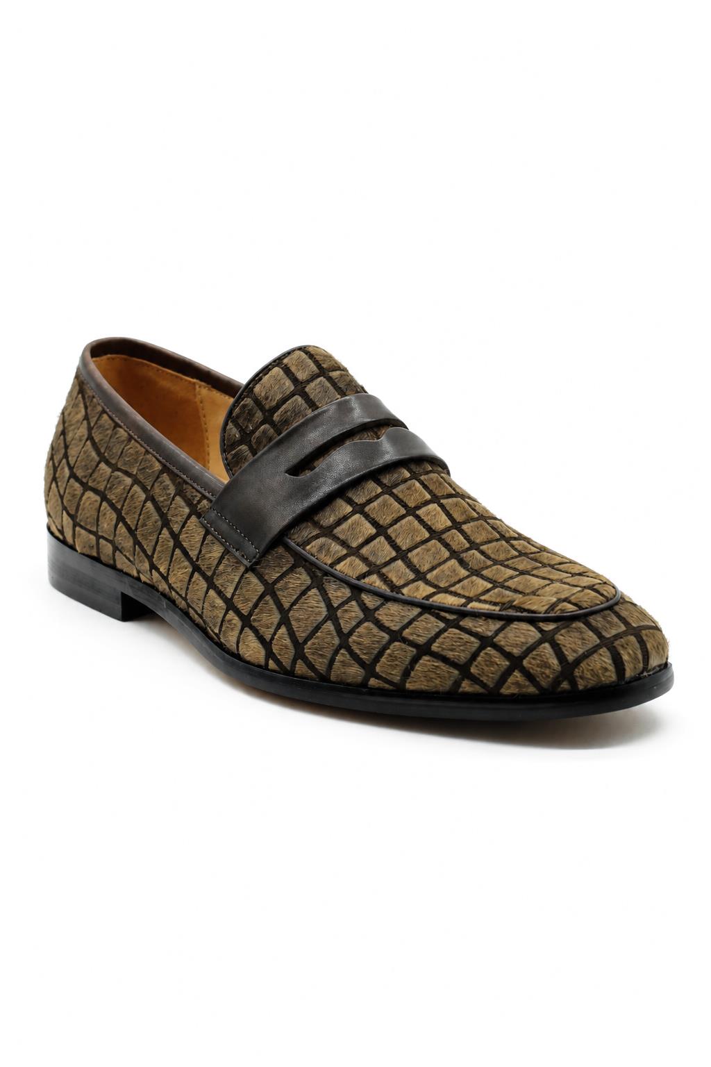 GINO Men’s Brown Patterned Horse Hair Leather Penny Loafers