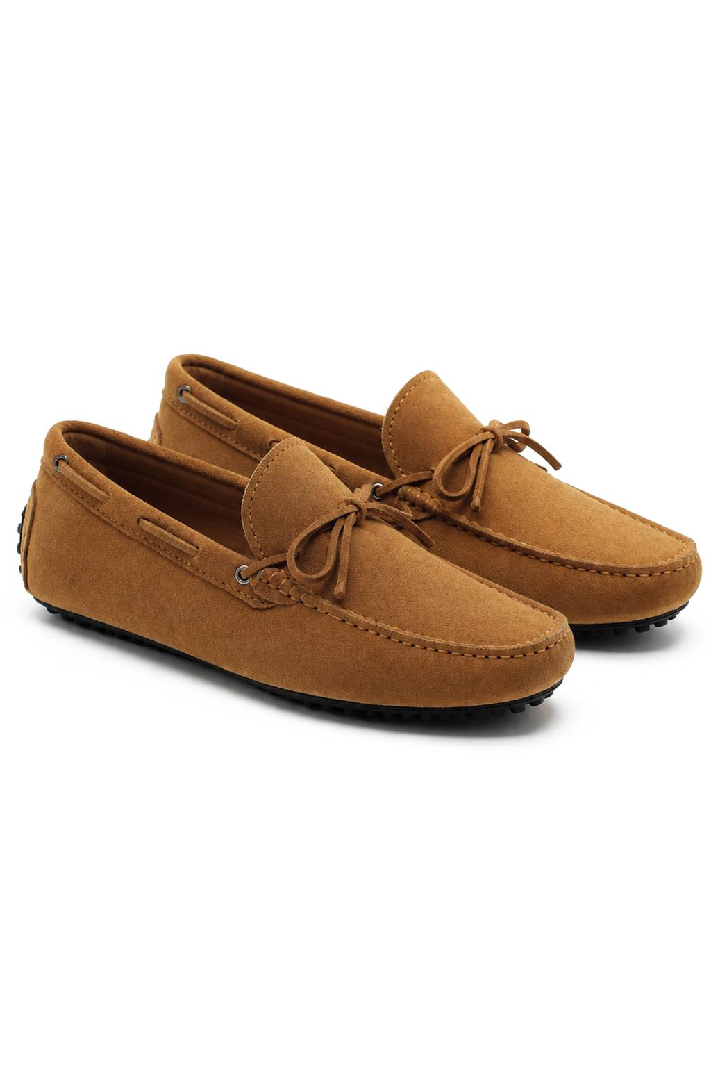 MAT Men's Real Suede Driving Shoes - Tan Slip-On Loafers