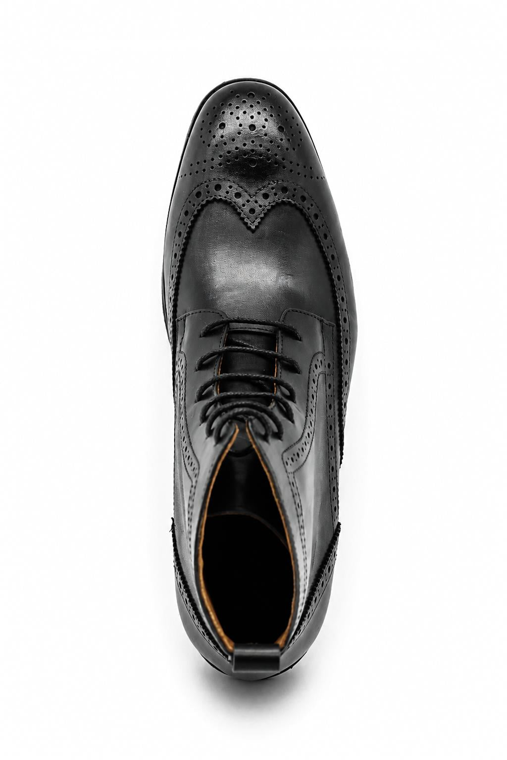 RAM Men's Black Real Leather Wingtip Brogue Ankle Boots