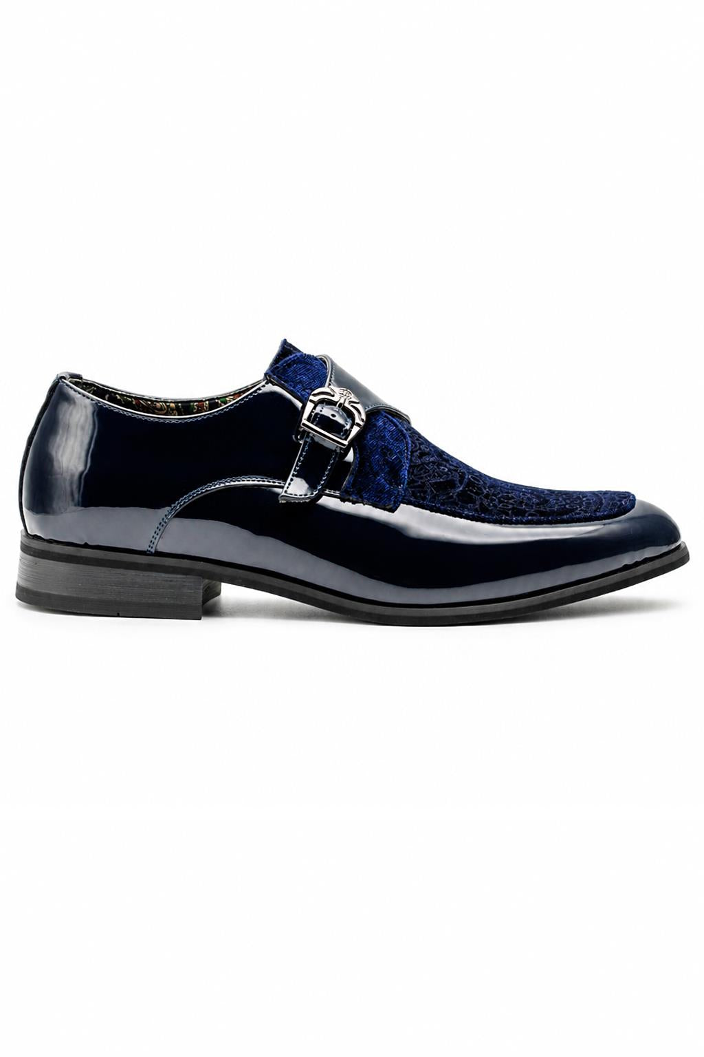 Men's Navy Floral Velvet Monk Strap Dress Shoes