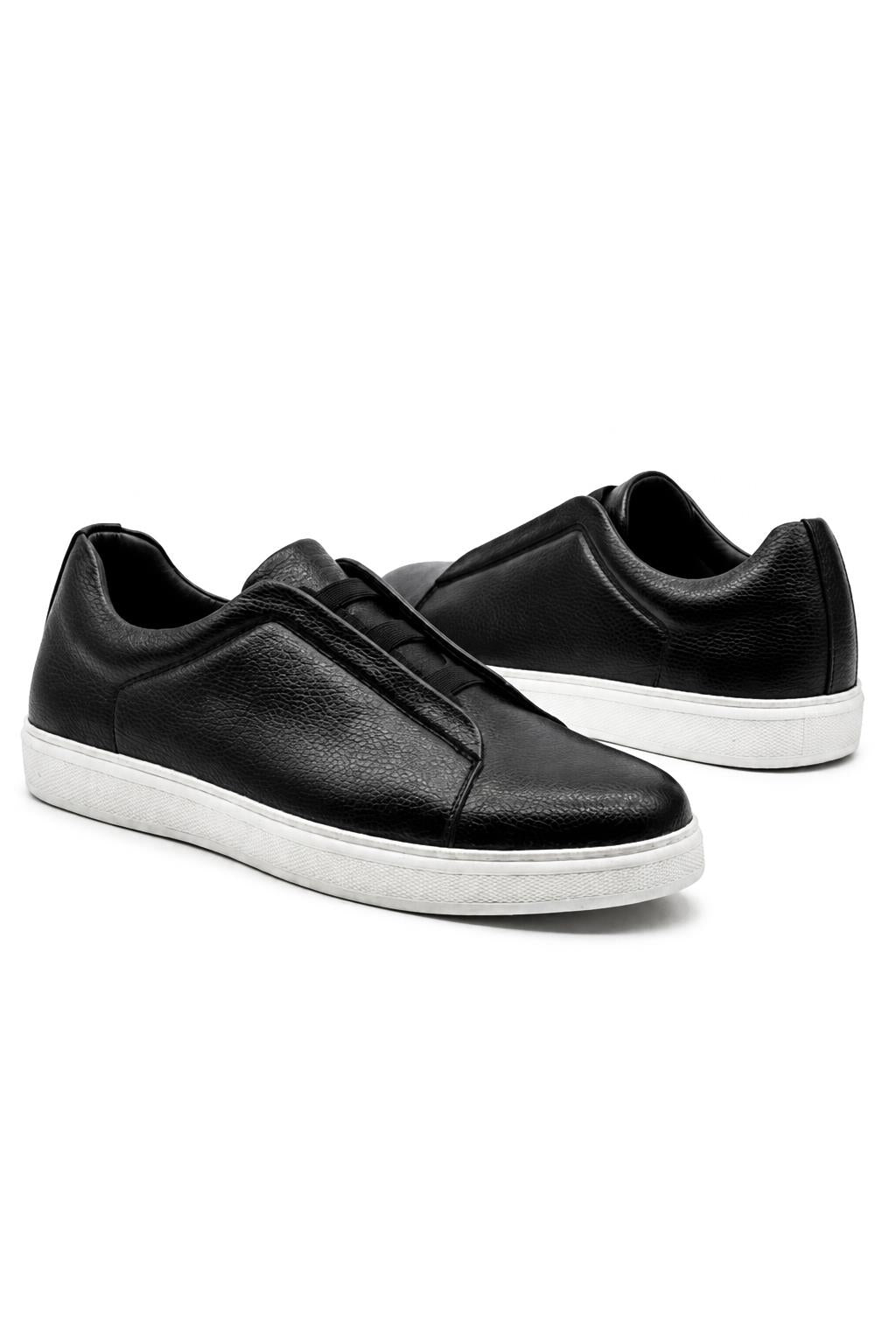 Men’s Black Faux Leather Slip-On Trainers