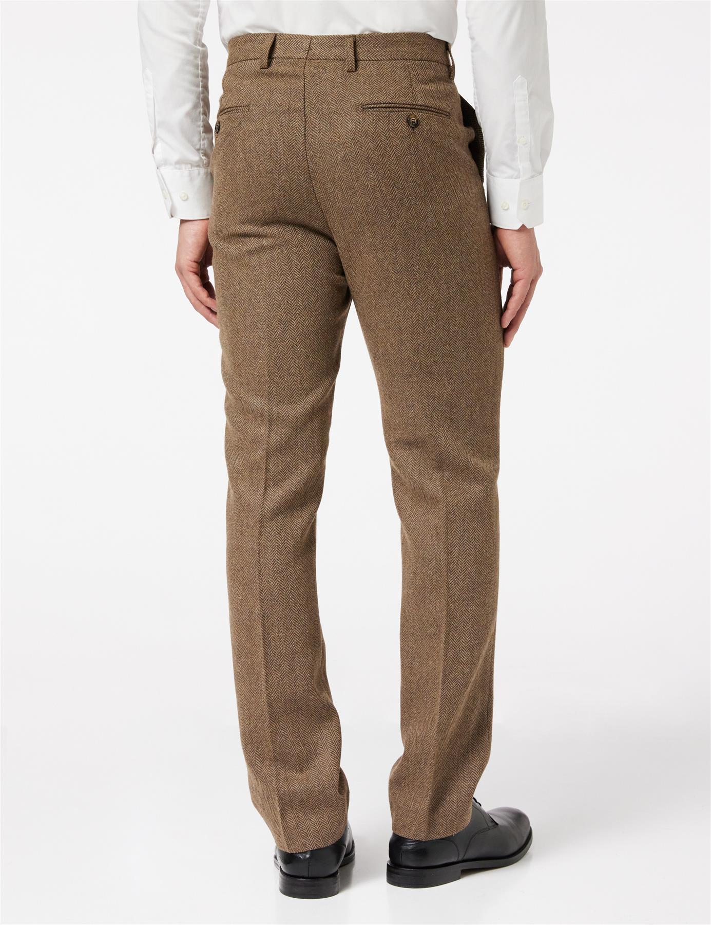 HERRINGBONE TWEED TROUSERS IN TAN