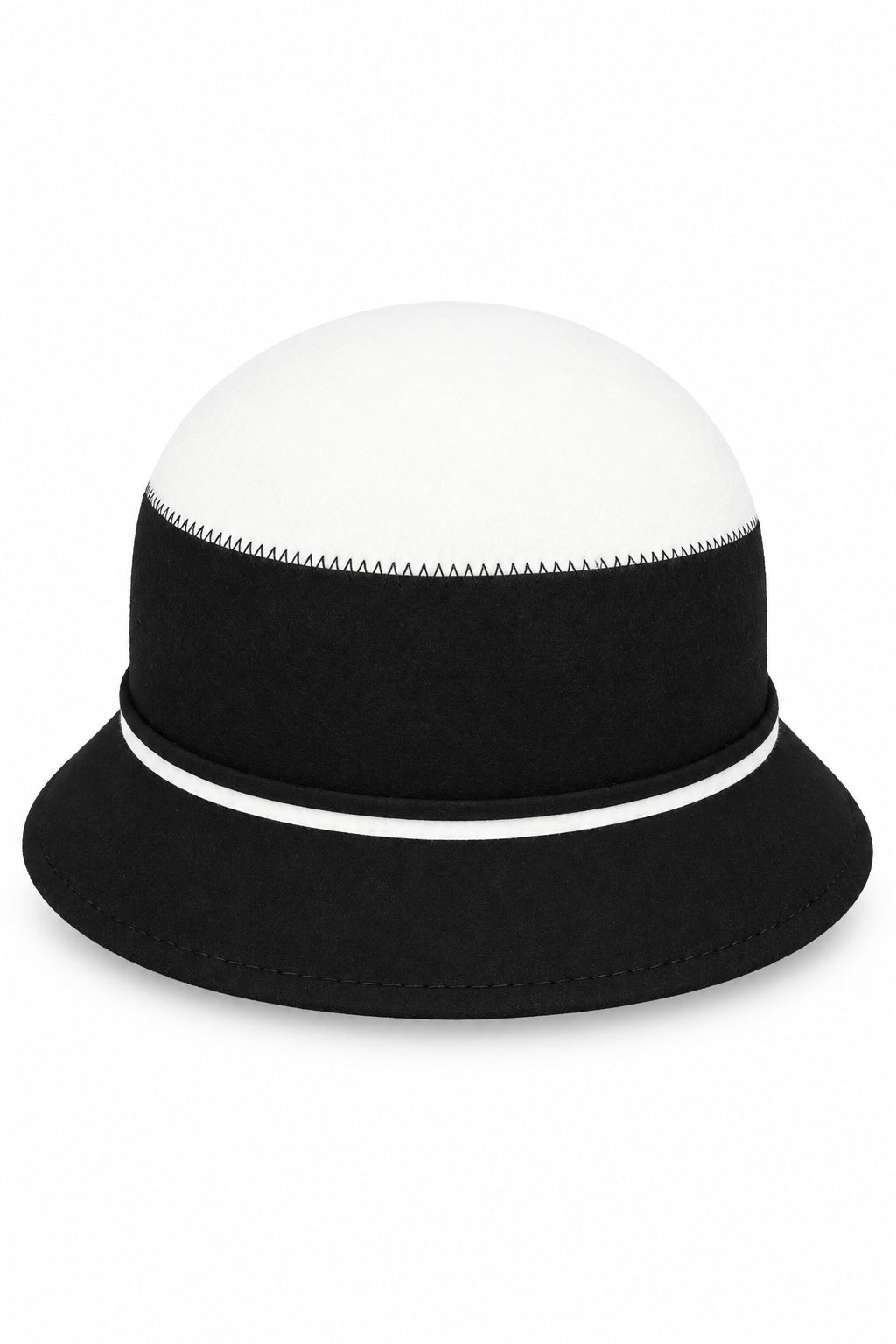 Ladies Vintage 100% Wool Two-Tone Cloche Hat with Strap Bow Trim – Ivory & Black