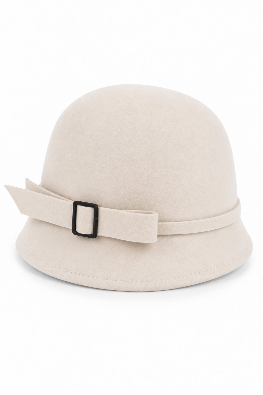 Ladies Vintage 100% Wool Cloche Hat with Buckle & Belt – Tan