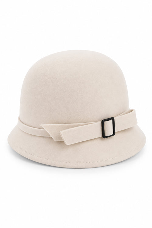 Ladies Vintage 100% Wool Cloche Hat with Buckle & Belt – Tan
