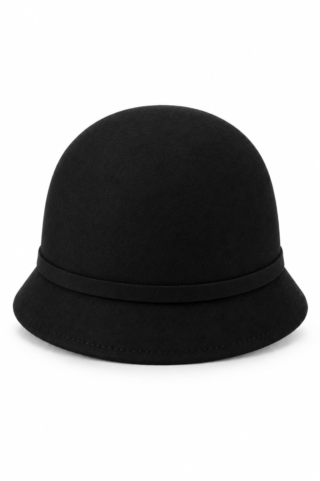 Ladies Vintage 100% Wool Cloche Hat with Buckle & Belt – Black