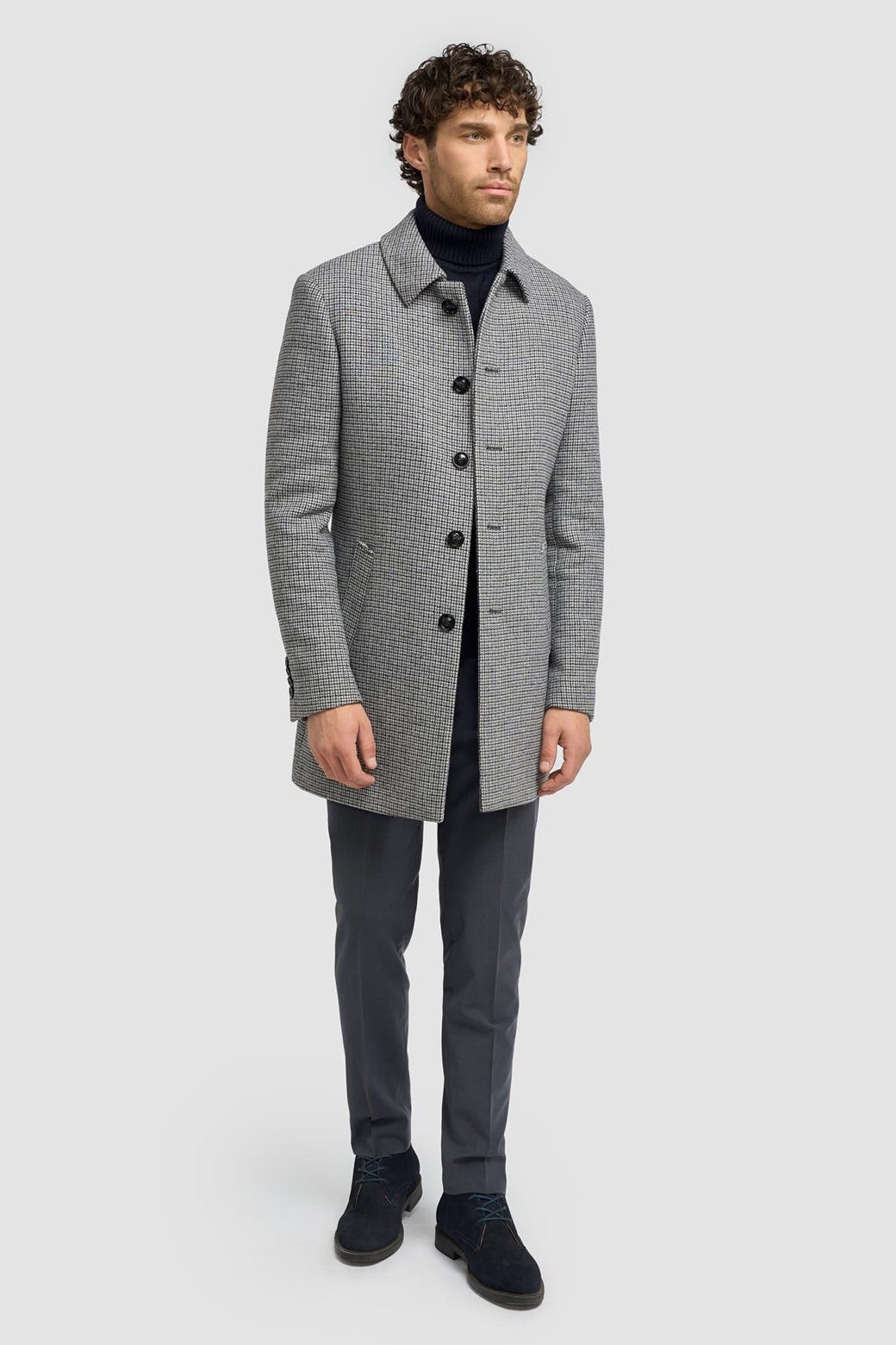 Cavani Kerry Grey Wool Blend Houndstooth Winter Overcoat