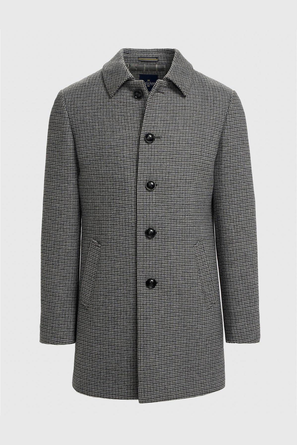 Cavani Kerry Grey Wool Blend Houndstooth Winter Overcoat
