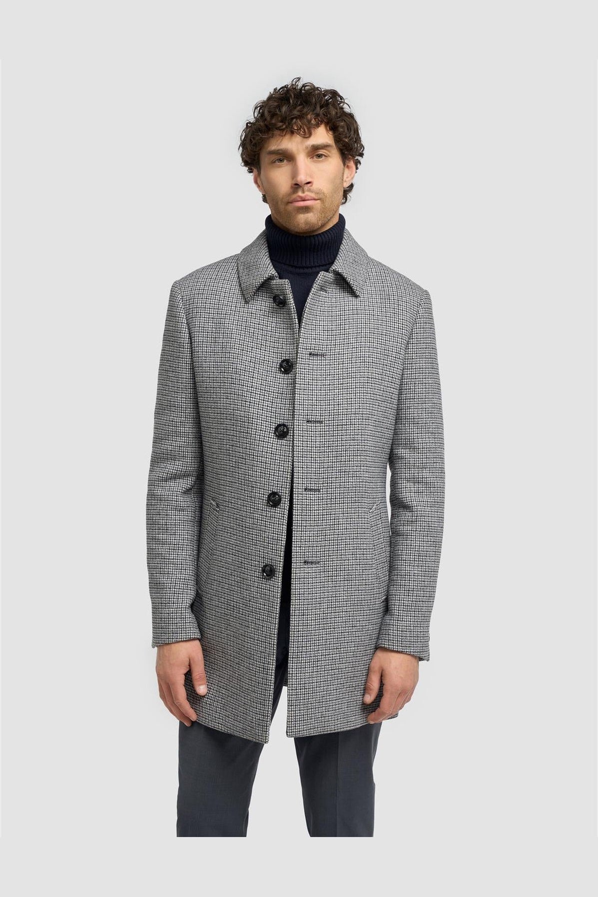 Cavani Kerry Grey Wool Blend Houndstooth Winter Overcoat