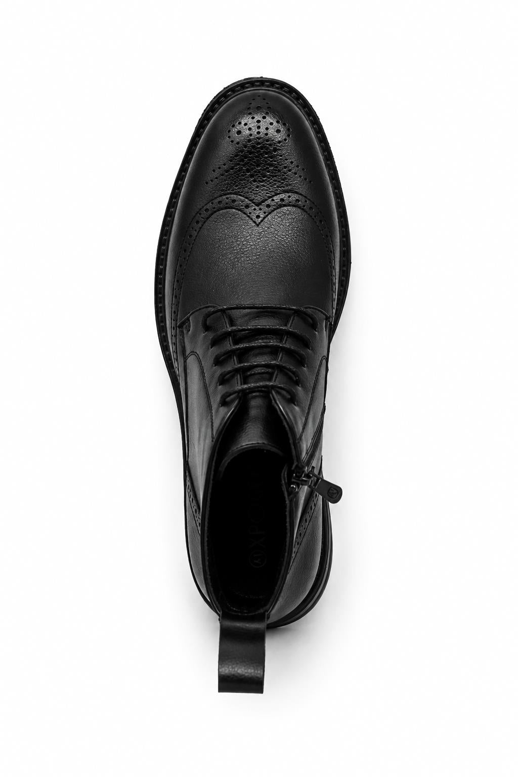 Men's Black Faux Leather Wingtip Brogue Boots