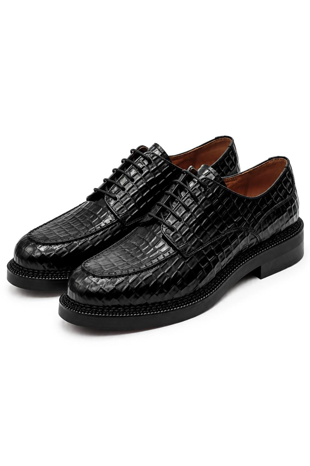 MARLOW Men’s Black Croc-Embossed Leather Moc-Toe Derby Shoes