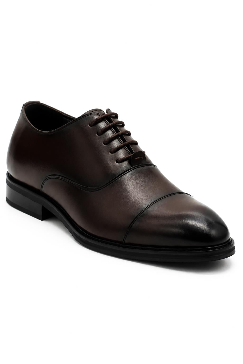 Men's Classic Brown Faux Leather Toe Cap Oxford Lace-up Shoes