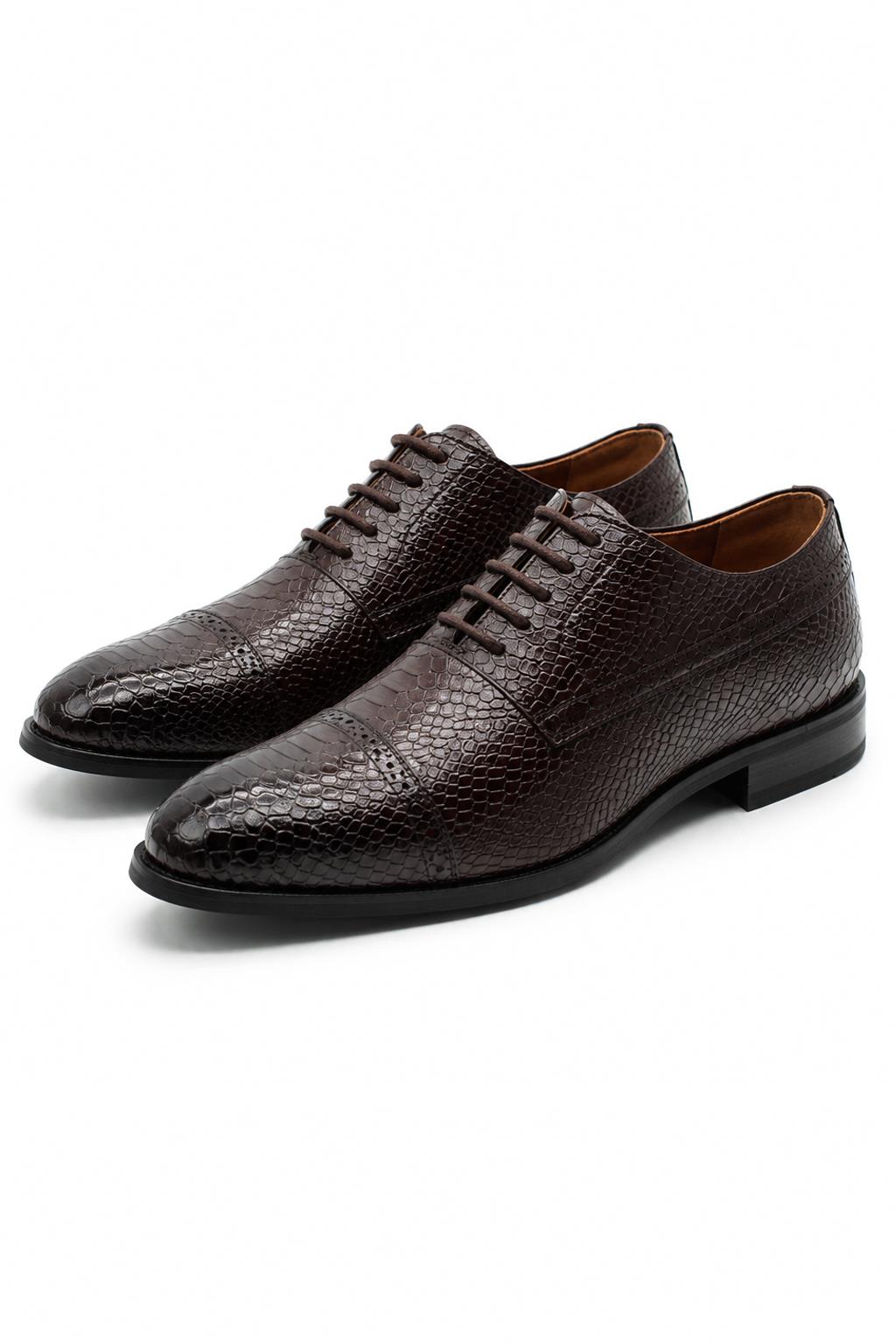Men's Brown Printed Faux Leather Derby Dress Shoes