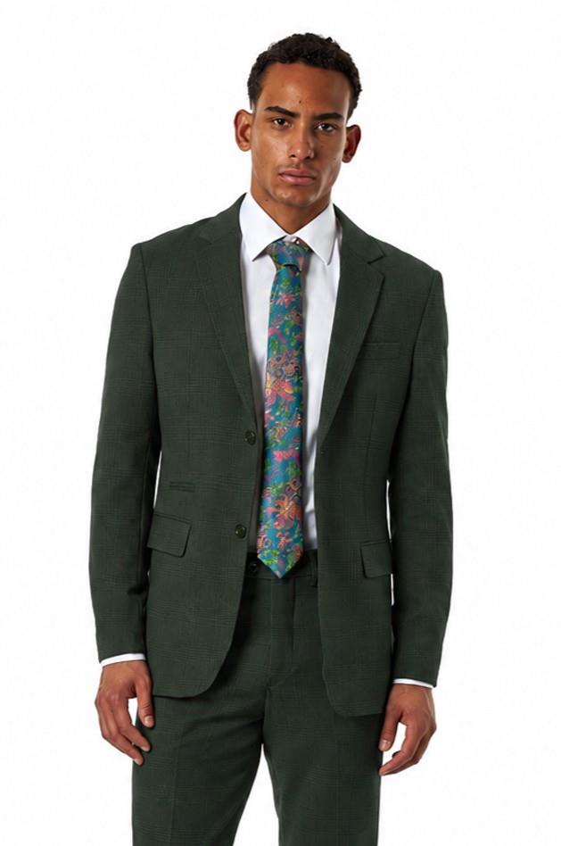 Finley - Men's Olive Green Prince of Wales Check Tailored Suit Jacket