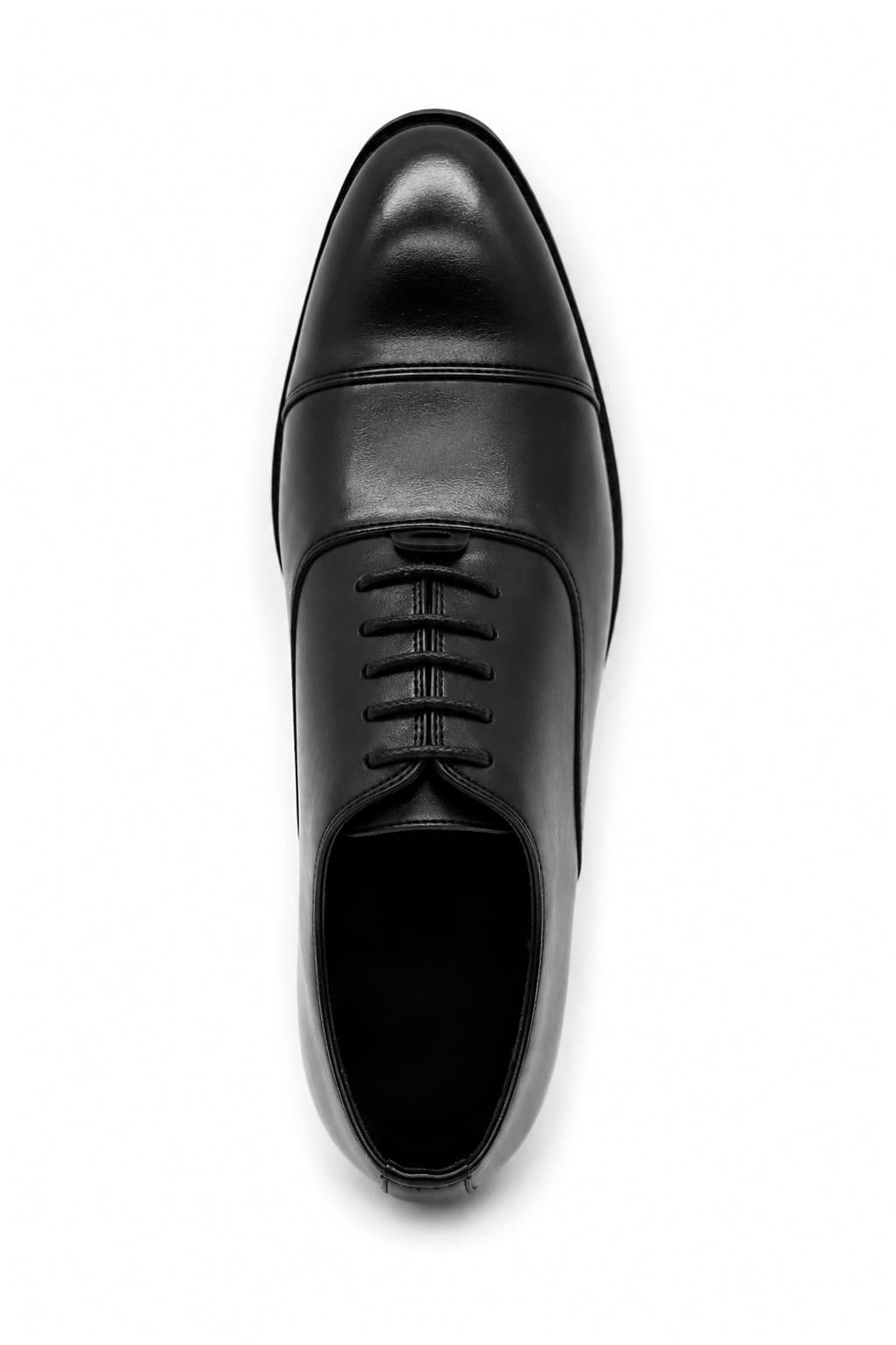 Men's Black Faux Leather Toe Cap Oxford Shoes