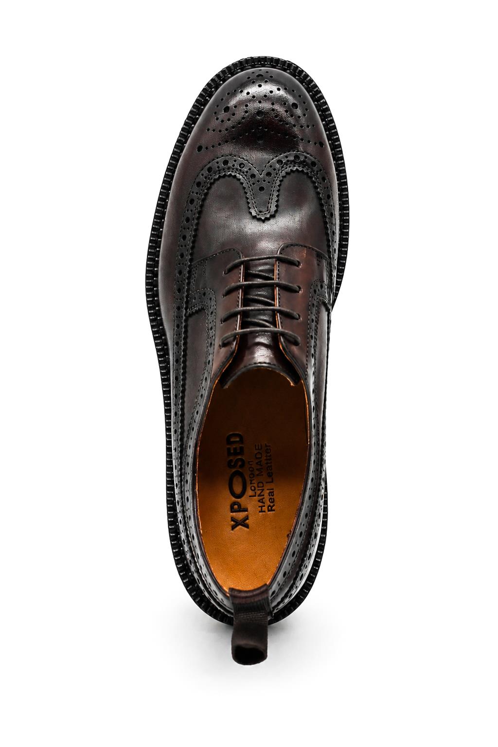 Men's Polished Leather Brogues - Dark Brown Chunky Derby Shoes