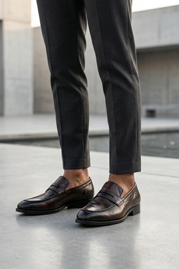 CRUX - Men’s Coffee Brown Calf Leather Penny Loafers