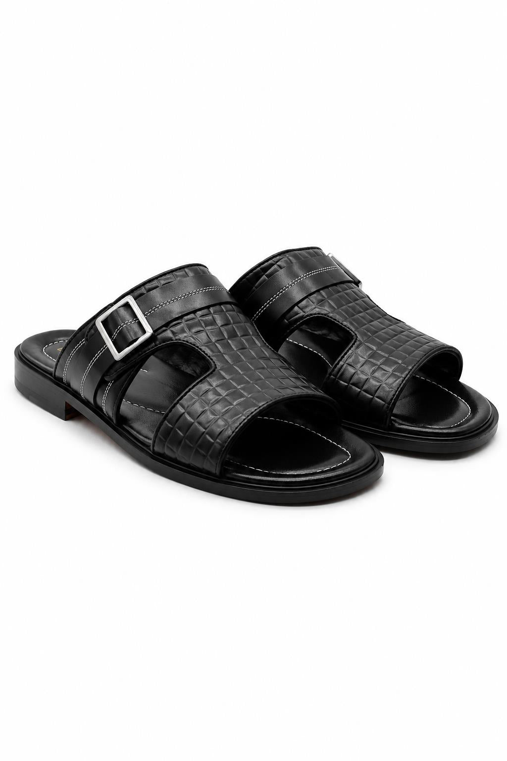 Men's Ade Black Handmade Real Leather Open-Toe Sandals