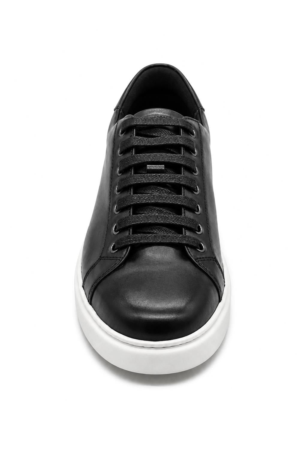 Men's Black Real Leather Lace-Up Trainers White Sole