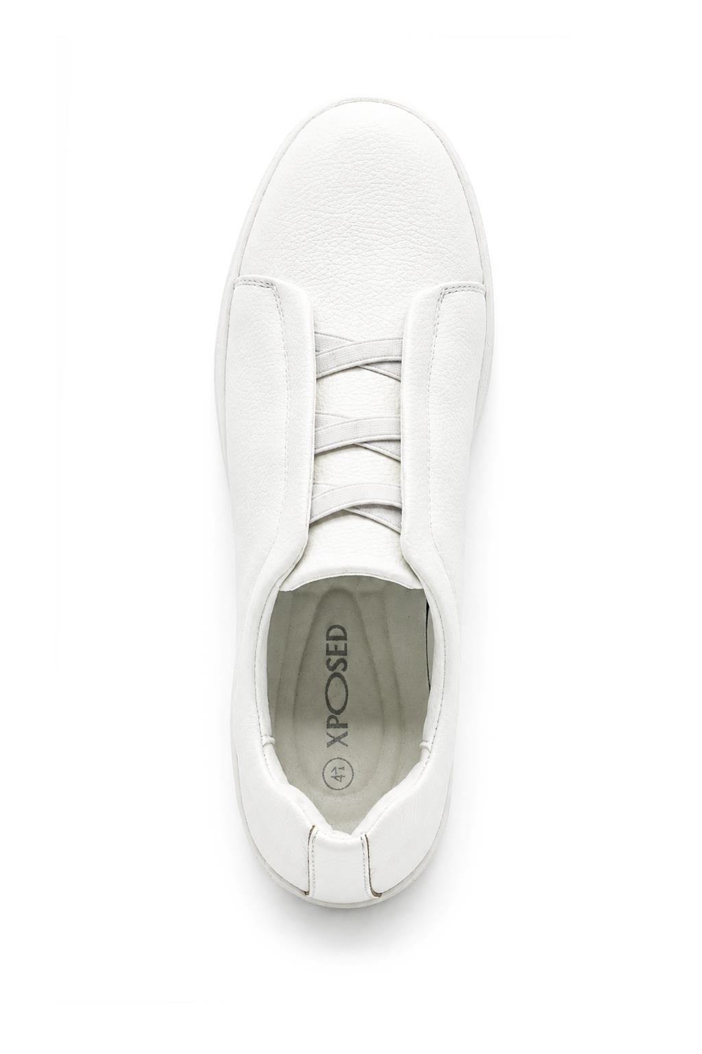 Men’s White Faux Leather Slip-On Trainers