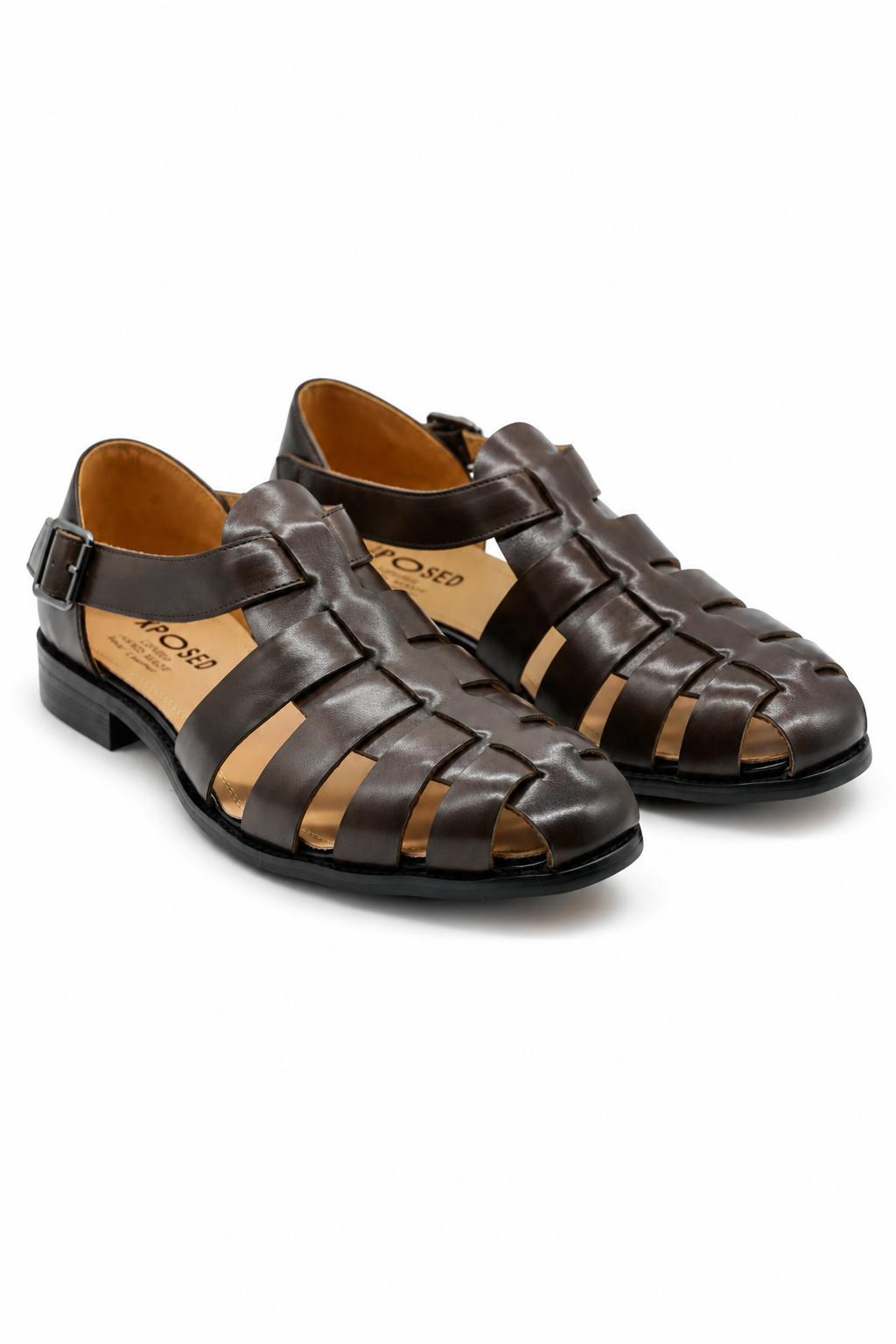 Men's Dark Brown Handmade Real Leather Fisherman Sandals
