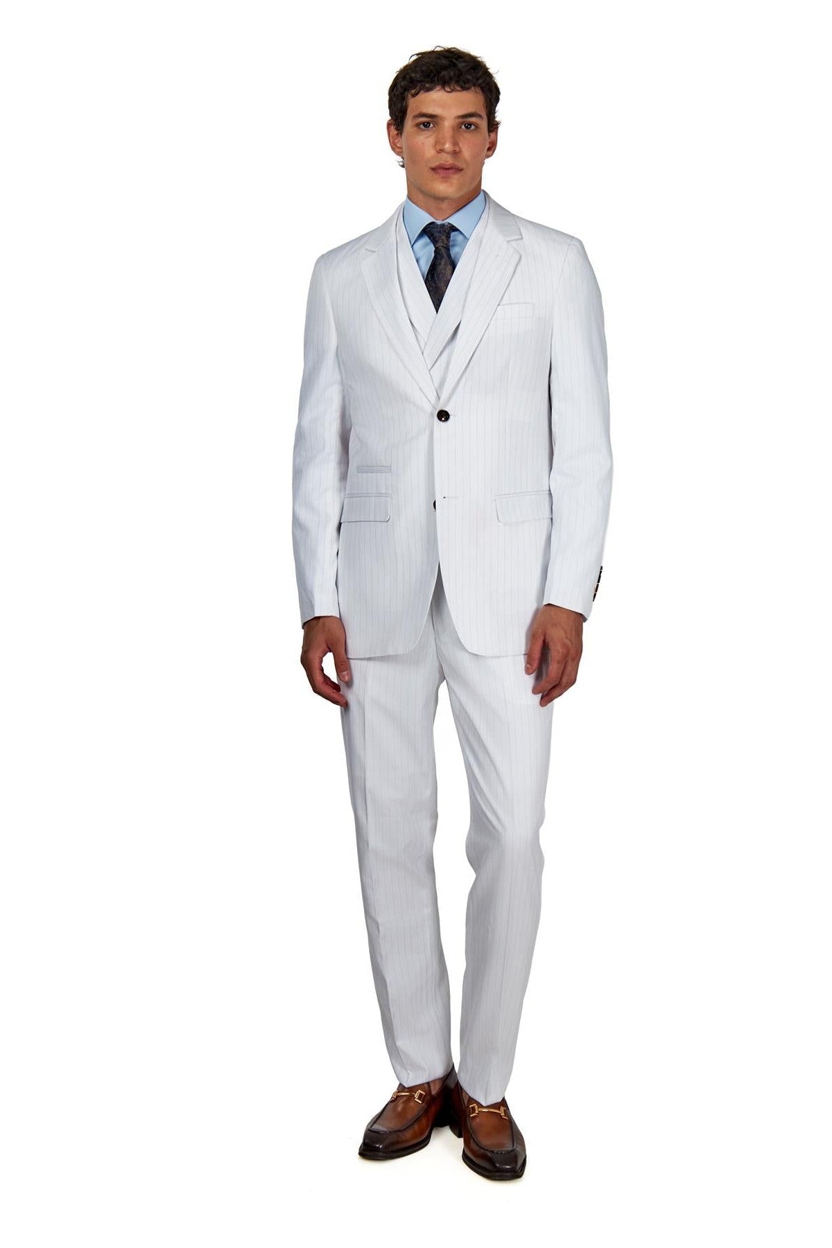 3 Piece Suit Pinstripe in White