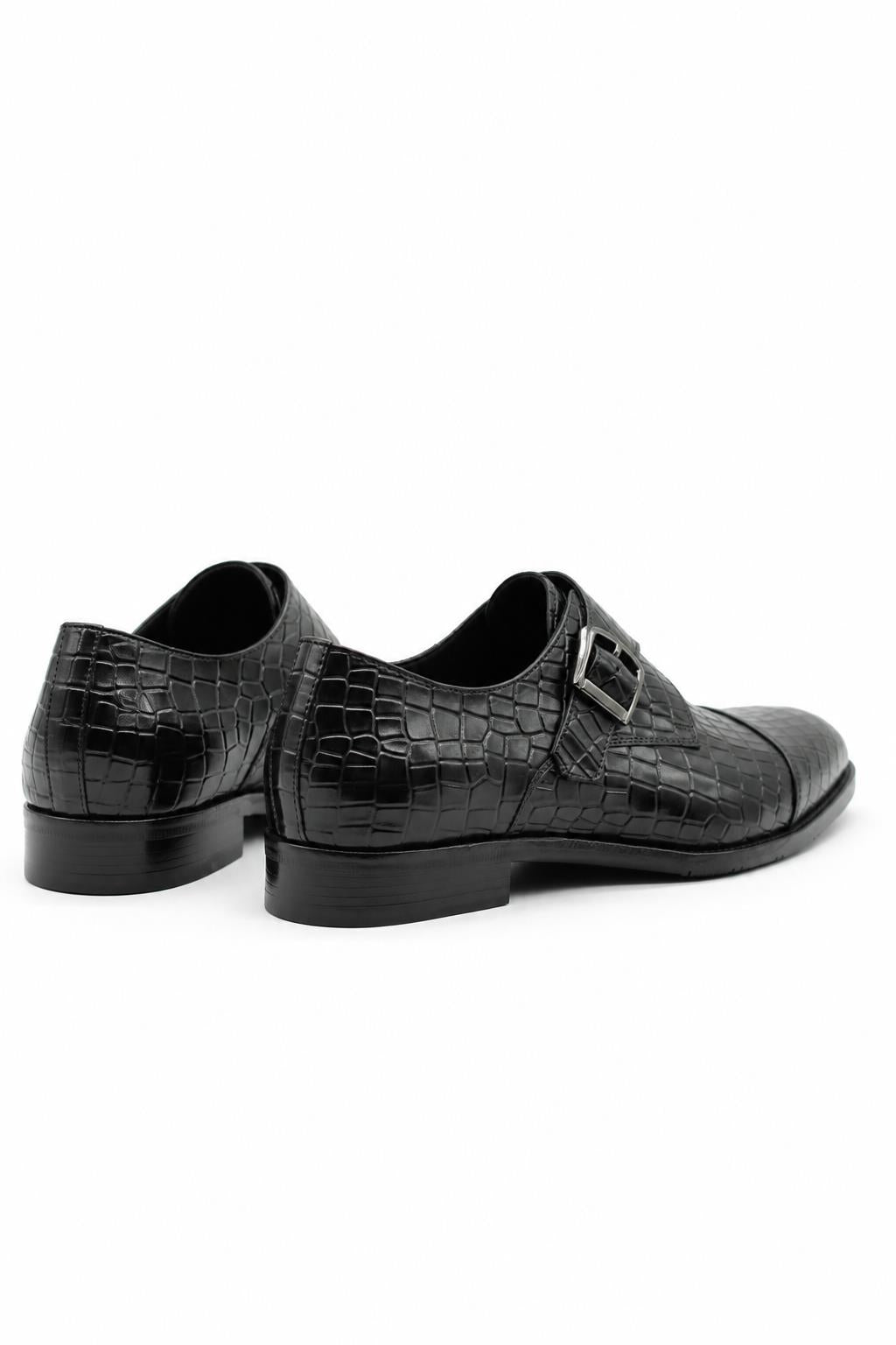 ELAN Men's Black Croc Embossed Leather Single Monk Strap Shoes