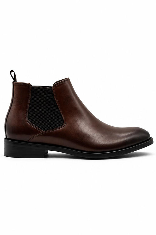 REMY Men’s Brown Burnished Polished Leather Chelsea Boots