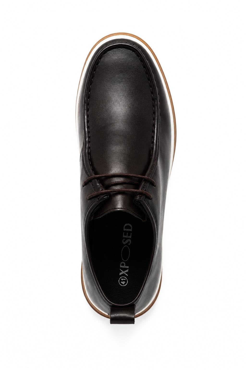 Men's Brown Faux Leather Apron Toe Moc-Toe Chukka Boots