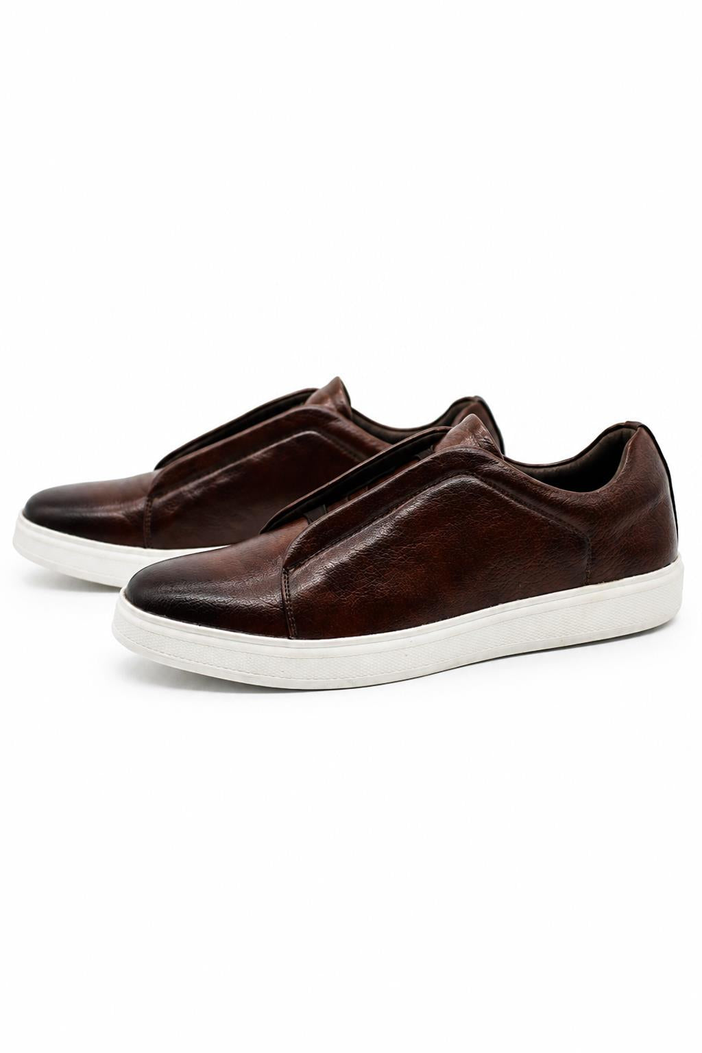 Men’s Coffee Brown Faux Leather Slip-On Trainers
