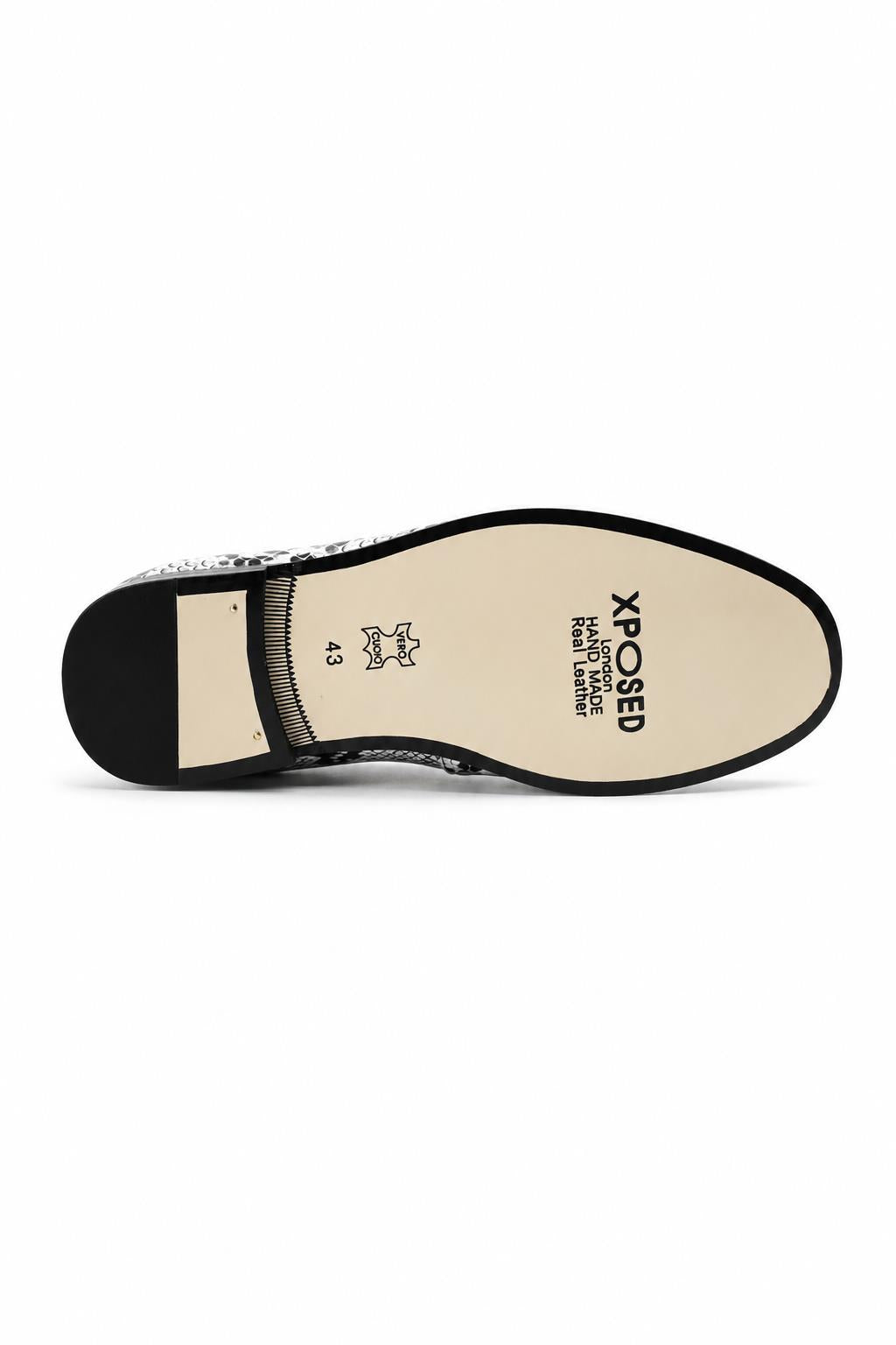 Men’s Black & White Shiny Patent Print Occasion Shoes