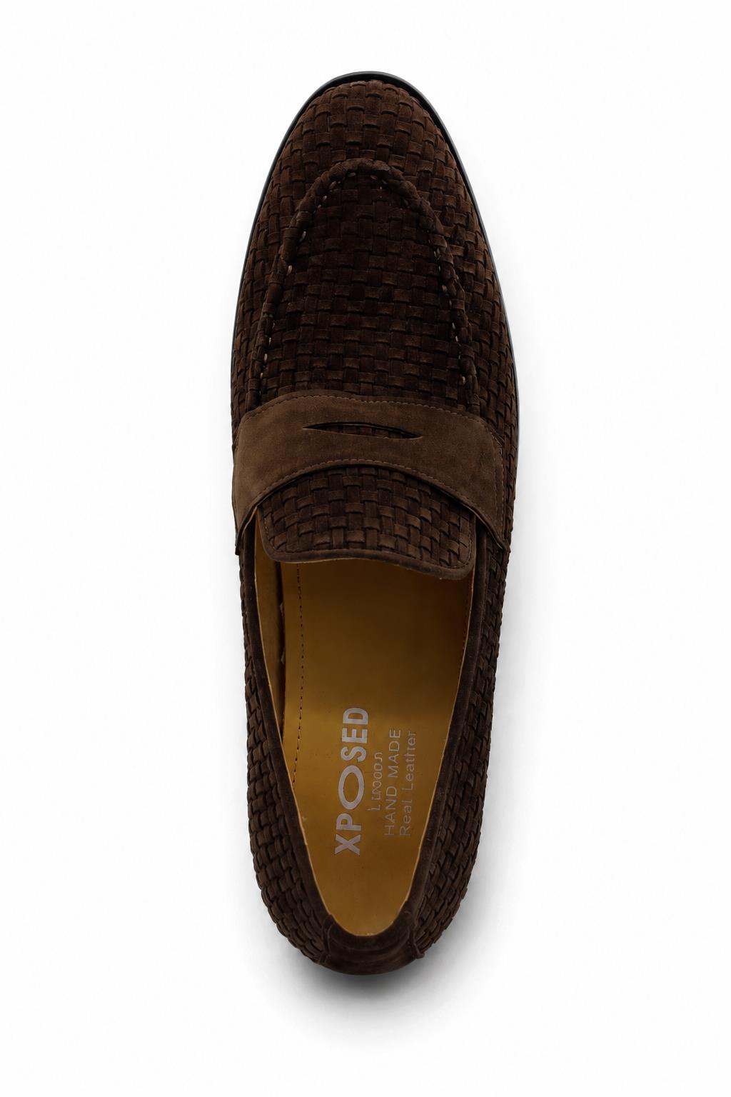 BRIO Men’s Brown Woven Suede Leather Penny Loafers