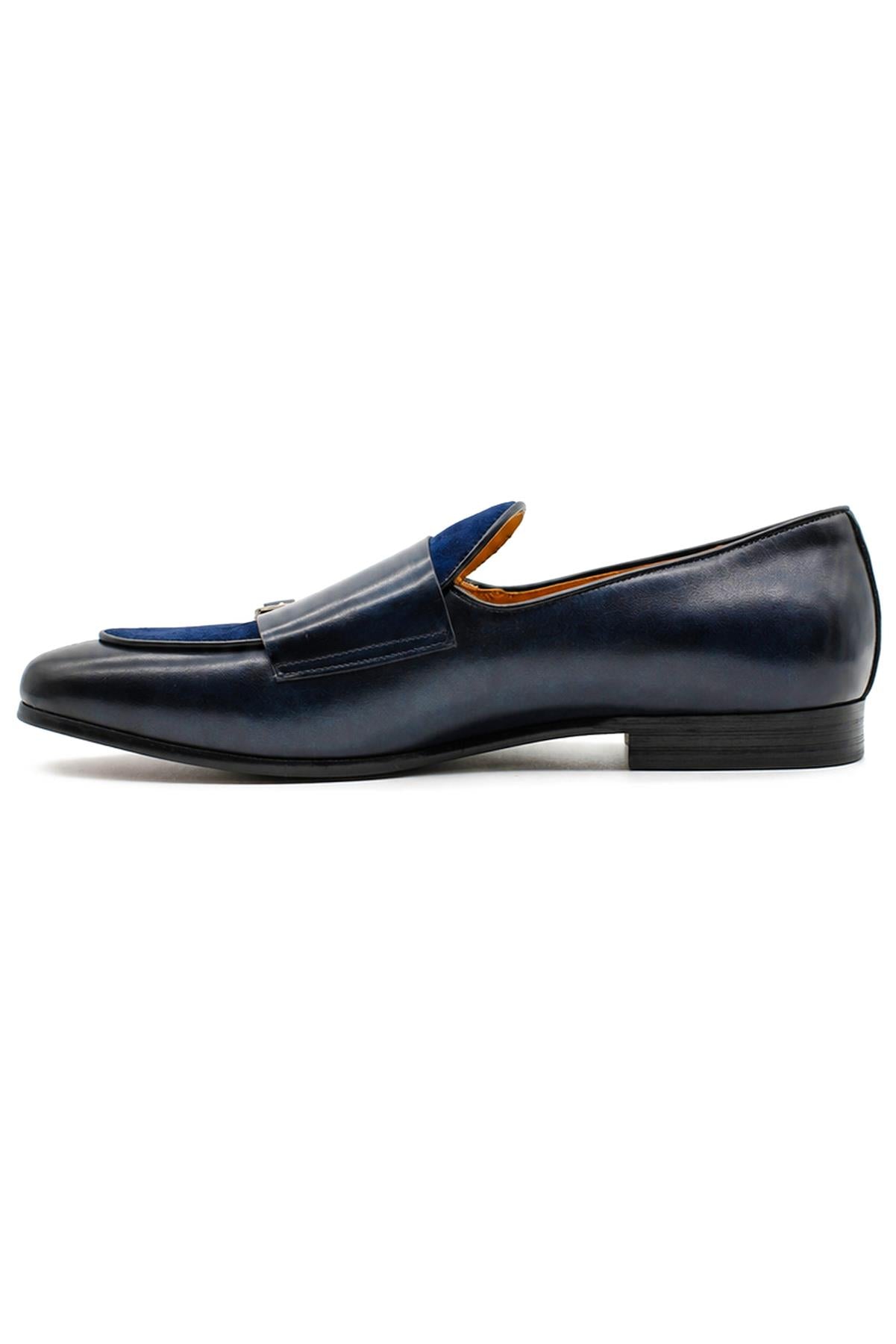 SOREN Men’s Navy Blue Leather & Suede Double Monk Shoes