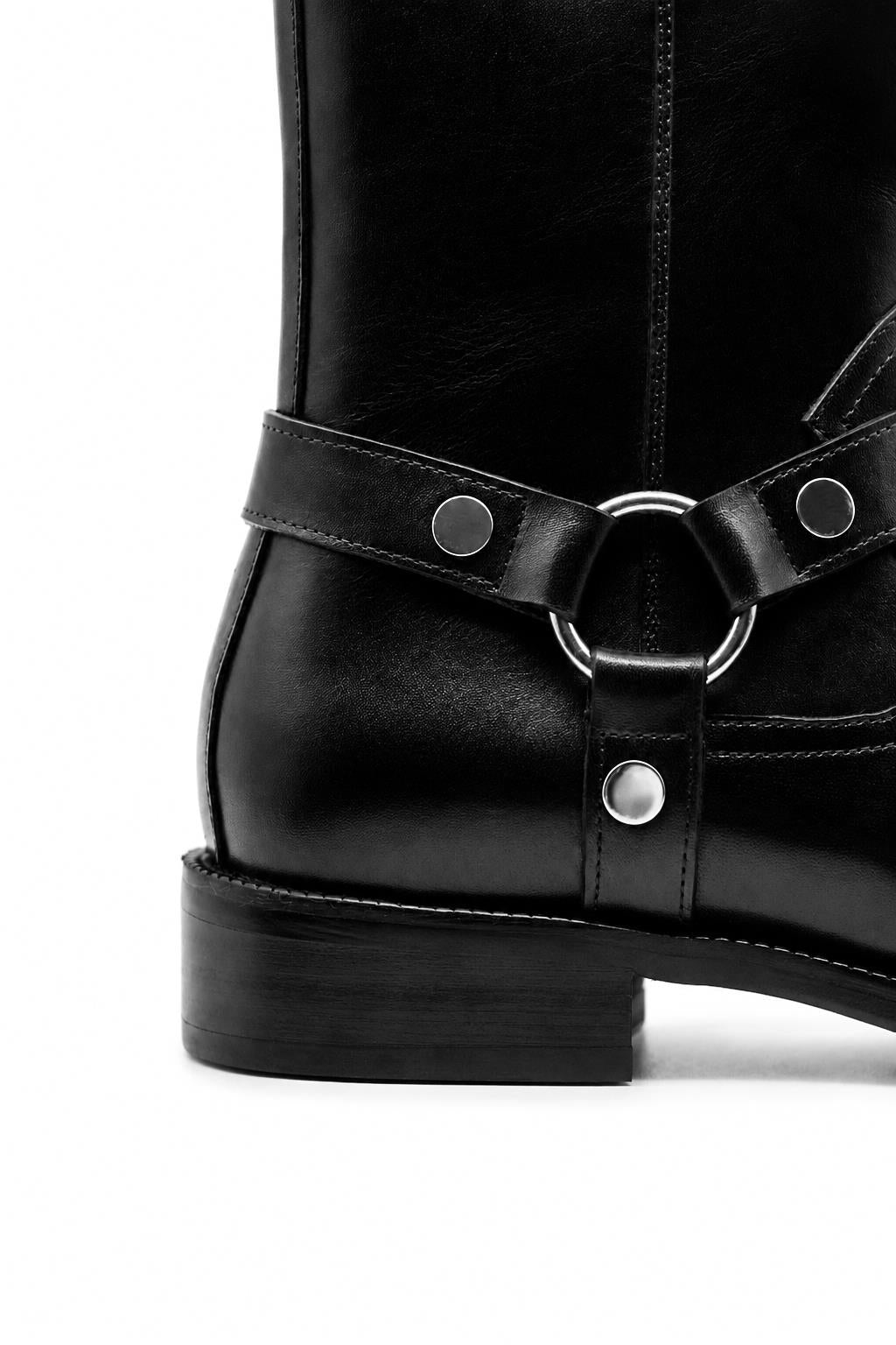 DIEGO Men’s Black Polished Leather Side Zip Ankle Biker Boots