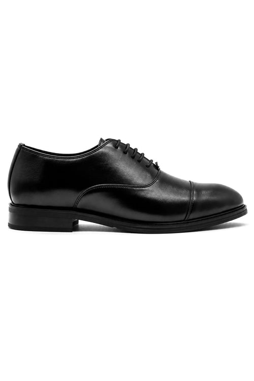 Men's Black Faux Leather Toe Cap Oxford Shoes
