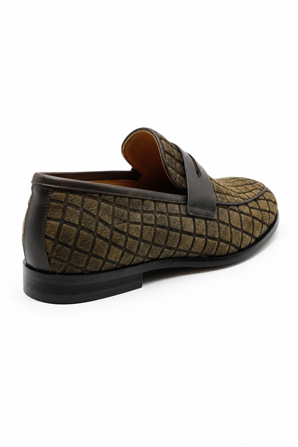 GINO Men’s Brown Patterned Horse Hair Leather Penny Loafers