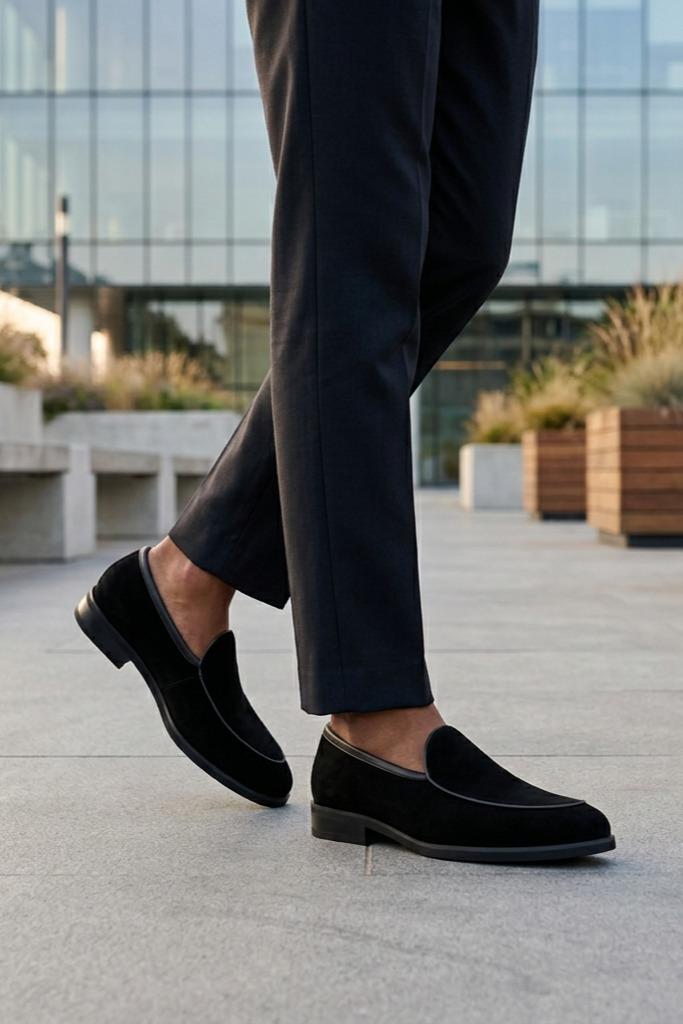 Men's Black Suede Leather Dress Loafers