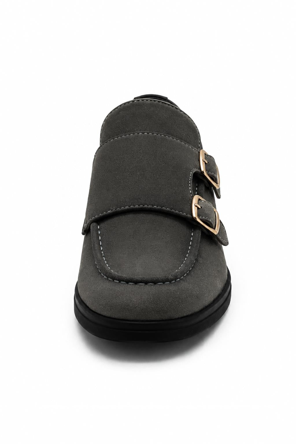 Men's Grey Faux Suede Double Monk Strap Loafers