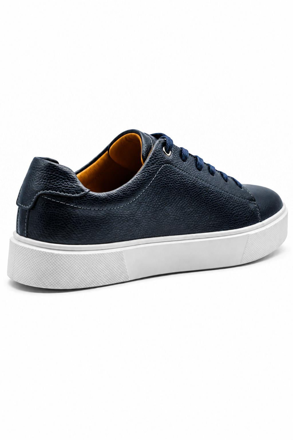 Men’s Navy Grain-Effect Faux Leather Lace-Up Trainers