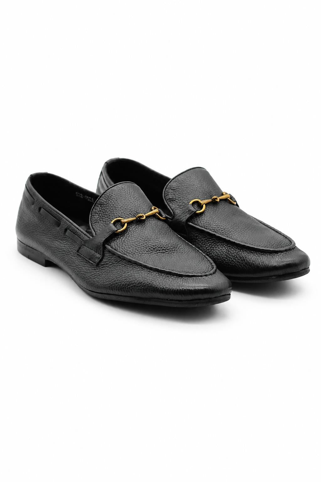 FAZIO Men’s Black Soft Grain Genuine Leather Snaffle Bit Loafers