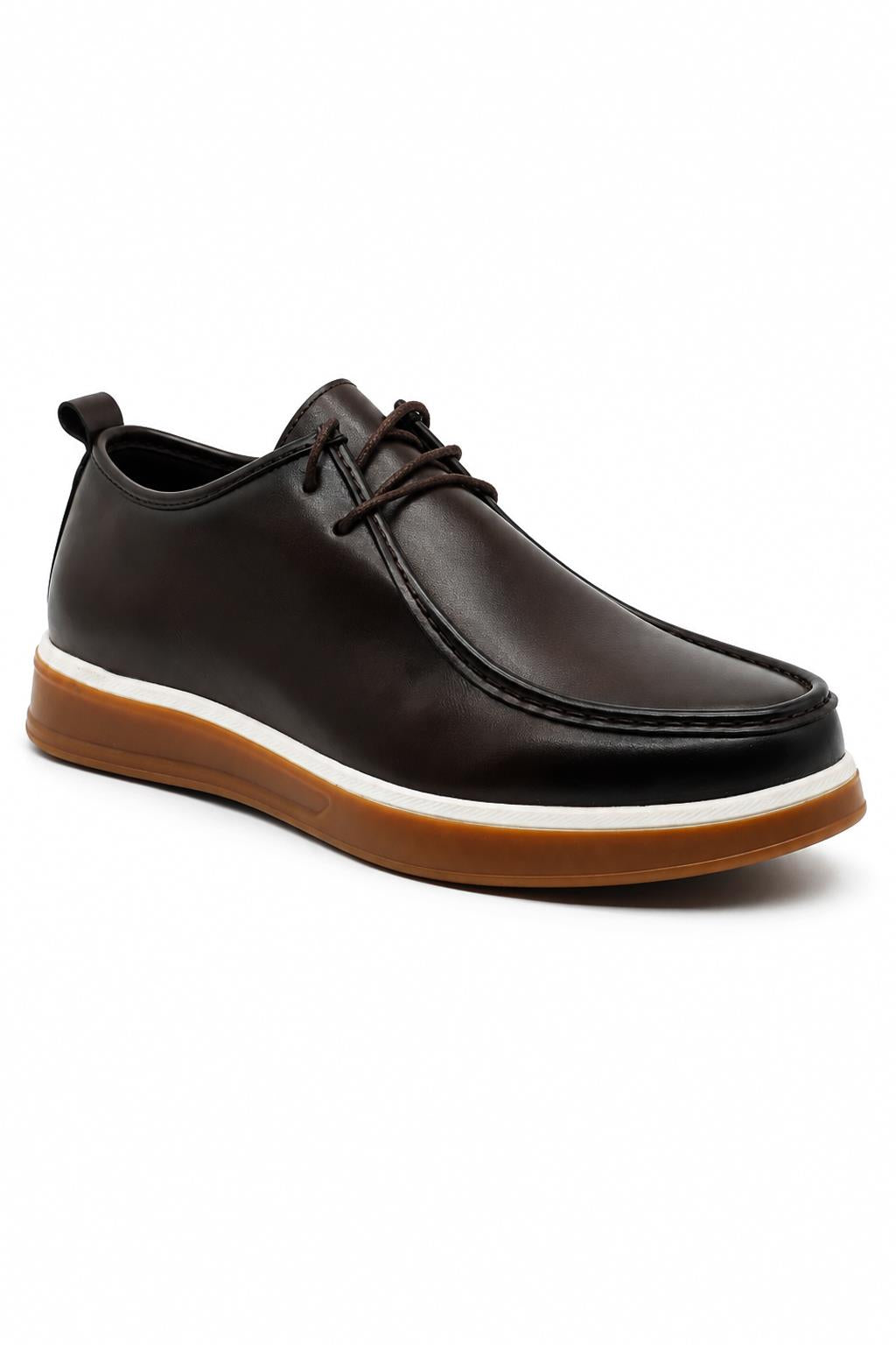 Men's Brown Faux Leather Apron Toe Moc-Toe Chukka Boots
