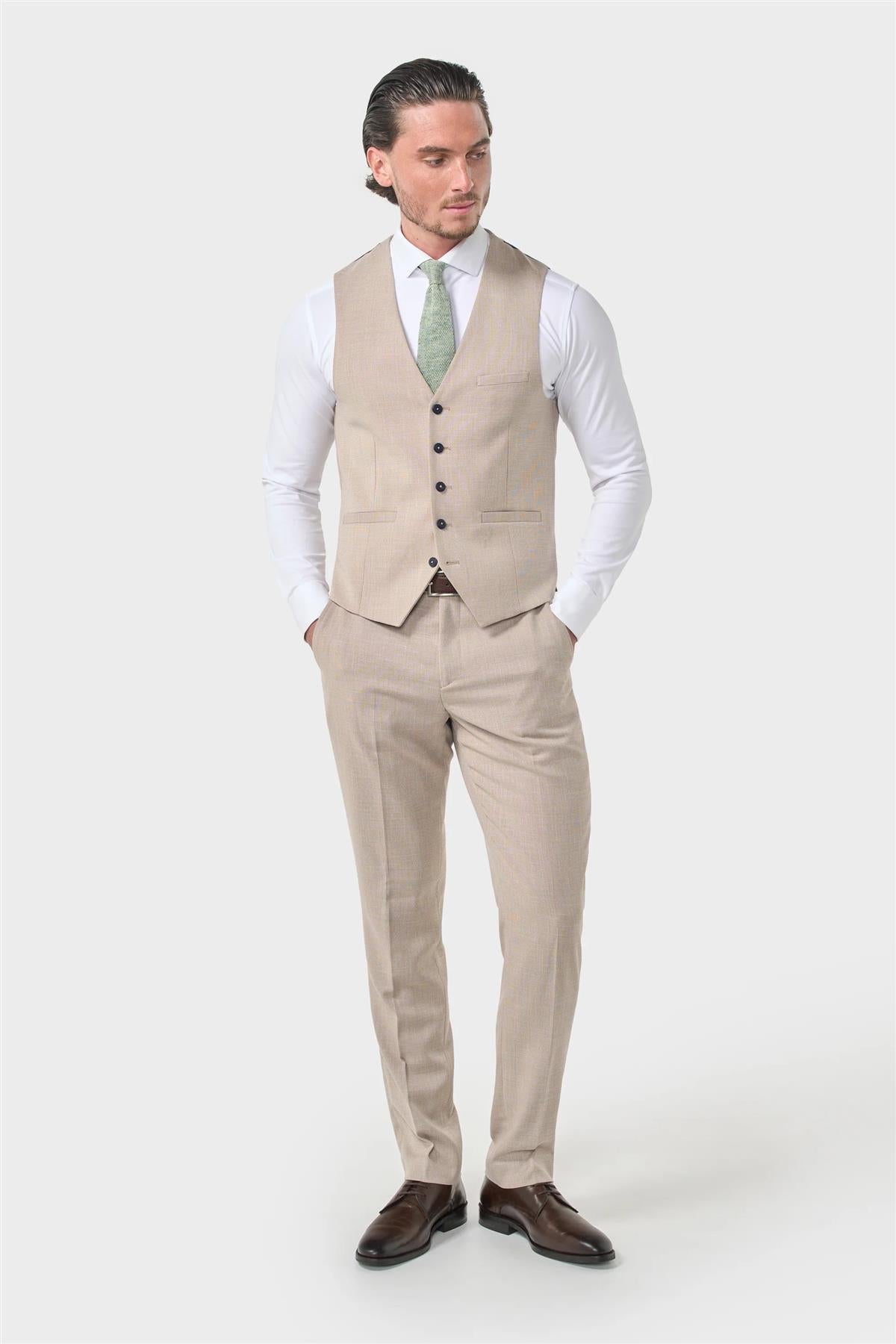 MIAMI – TAILORED FIT LINEN BLEND STONE 3 PIECE SUIT